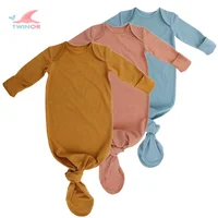 

Factory wholesale 95% organic cotton 5% spandex 0-3 months plain color knot baby gowns newborn knotted gowns