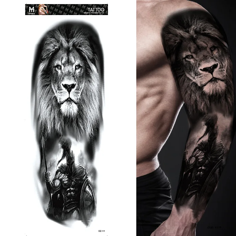 

Large Arm Sleeve Tattoo Lion Crown King Rose Waterproof Temporary Tatoo Sticker Wild Wolf Tiger Men Full Skull Totem Tatto Large