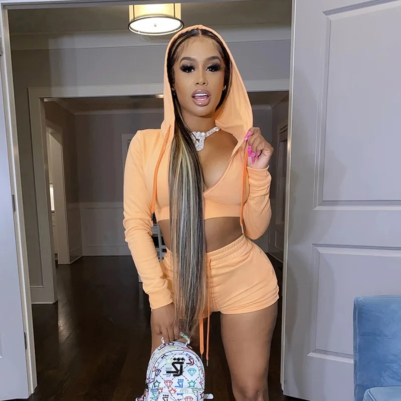 

2021 Stylish Two Pieces Biker Short Set For Women Two Piece Set Tracksuit, Photo color