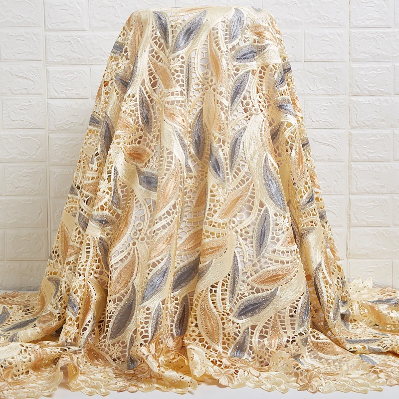 

High grade Soft Guipure Tissue Cord Lace Fabric African Exclusive Original Water Soluble Lace Fabric For Wedding Material 2477