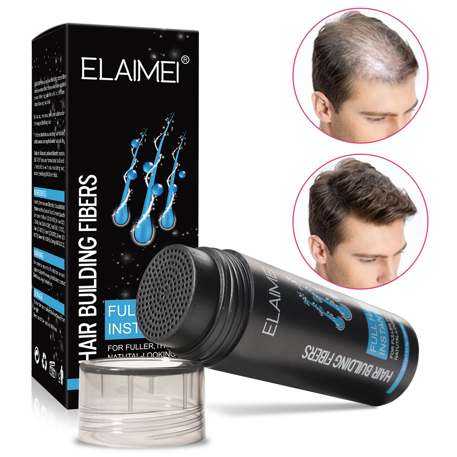 

ELAIMEI Private Label Natural Hair Building Fiber Spray Powder Instant Thickening Fully Keratin Hair Fibers Powder For Men