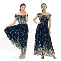 

Women Boho Bohemian Off Shoulder Long Dresses Floral Print Elegant Vestidos Short Sleeve Party Maxi Dress Summer