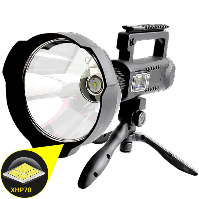 Portable XHP70 Torch Powerful LED Flashlight Waterproof Spotlight USB Rechargeable Searchlight with Base Fishing Light Lantern