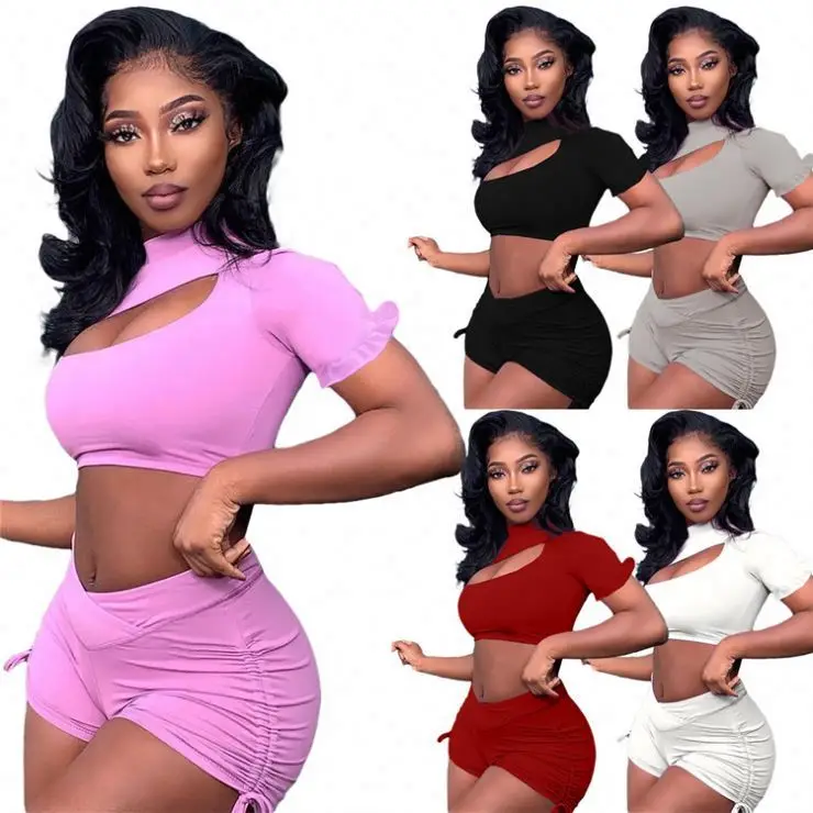 

MISSMOEN Best Seller Solid High Neck Crop Top Women Clothes 2021 Summer Casual Short Women Sets Two Piece