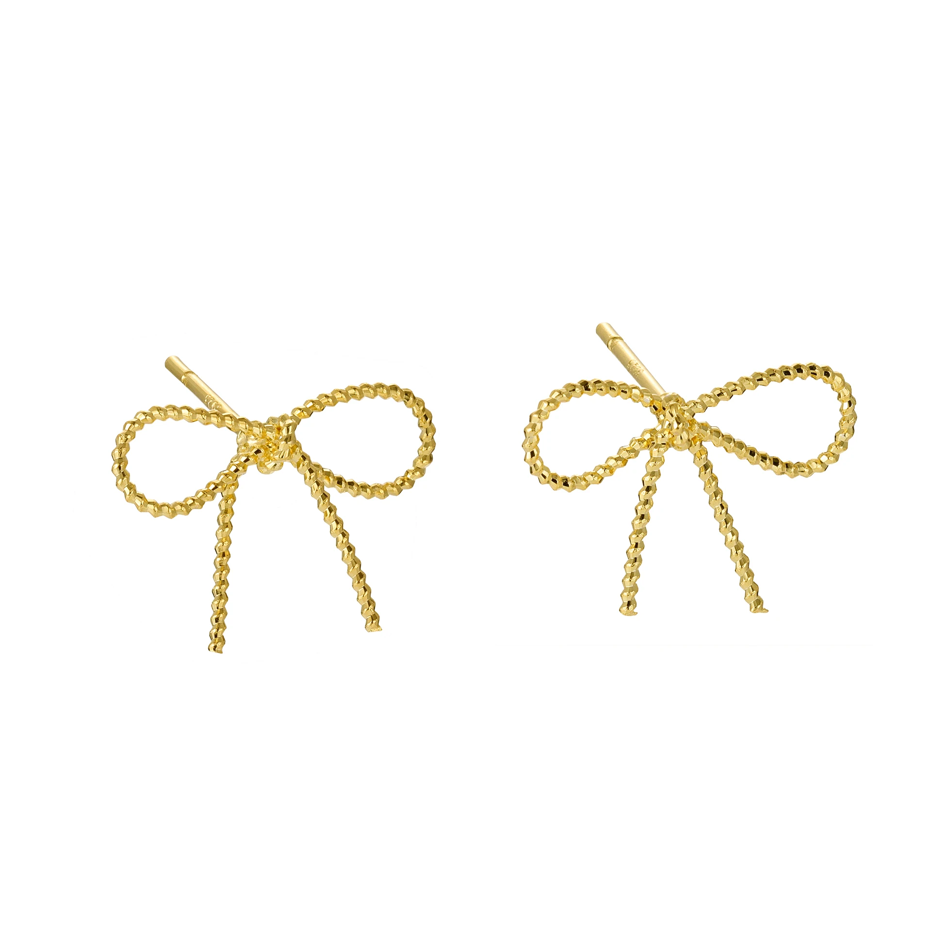 925 Sterling Silver Geometric Twisted Bowknot Stud Earrings 18K Gold Plated Cute Simple Design for Girls Women Fine Jewelry Gift