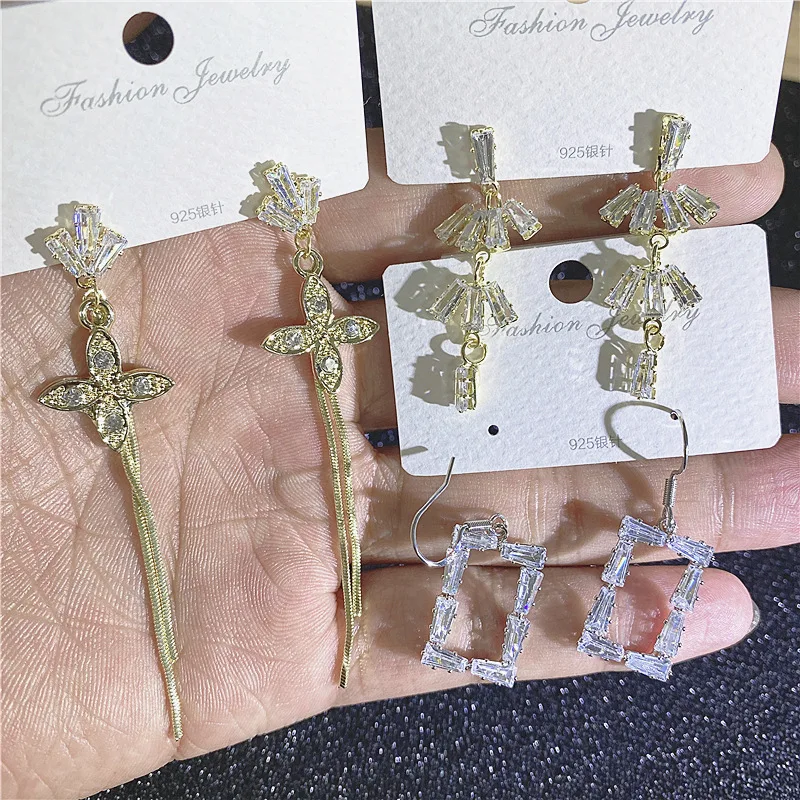 

Personalized new 925 silver needle zircon earrings tassel earrings women fashion earrings long Mixed batch