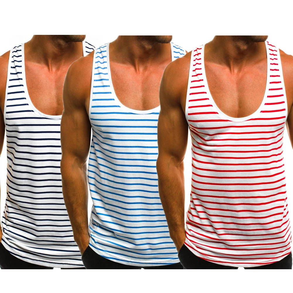 

Digital printing cotton spandex workout striped running singlet training vest custom fitness mens tank tops, Customized color