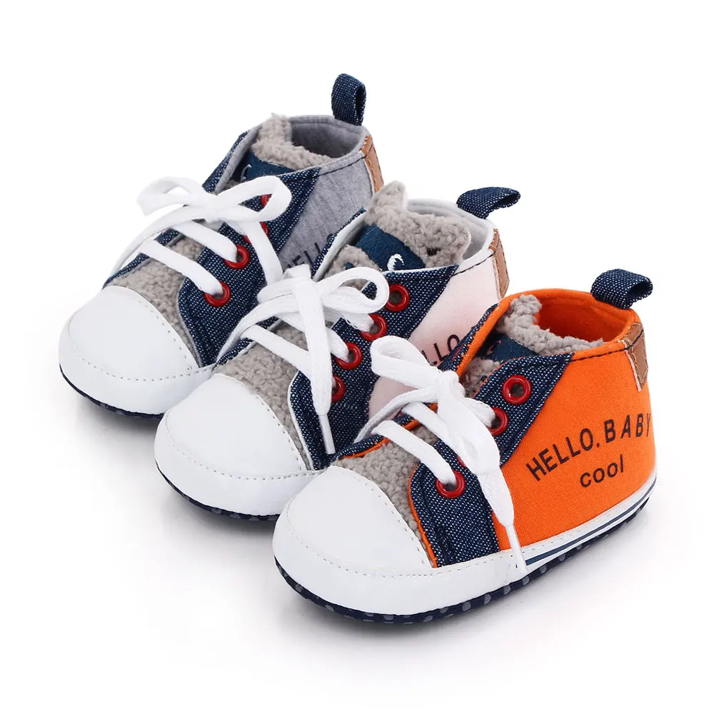 New Arrival Cool Baby Sport Canvas Shoes Plush Baby Shoes Unisex Toddler Crib Shoes Walking Kids Sneakers supplier