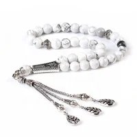 

8MM White Turquoise Howlite Stone Islam Tasbih Tespih Masbaha Subha Muslim Prayer Beads Necklace