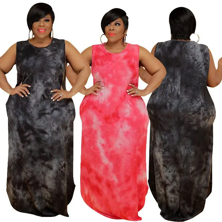 

M672-Woman Clothes 2021 Trending Plus Size Tie Dye Casual Long Maxi Dress