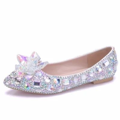 

Luxury colorful rhinestone pointed toe flat shoes crystal flower single shoes large size single shoes flat-heel bridal wedding s