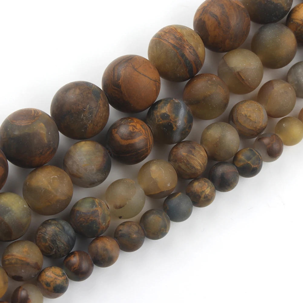

6mm-12mm Natural Round Dull Polish Matte Yellow Pietersite Stone Beads for Beadwork Jewelry Making