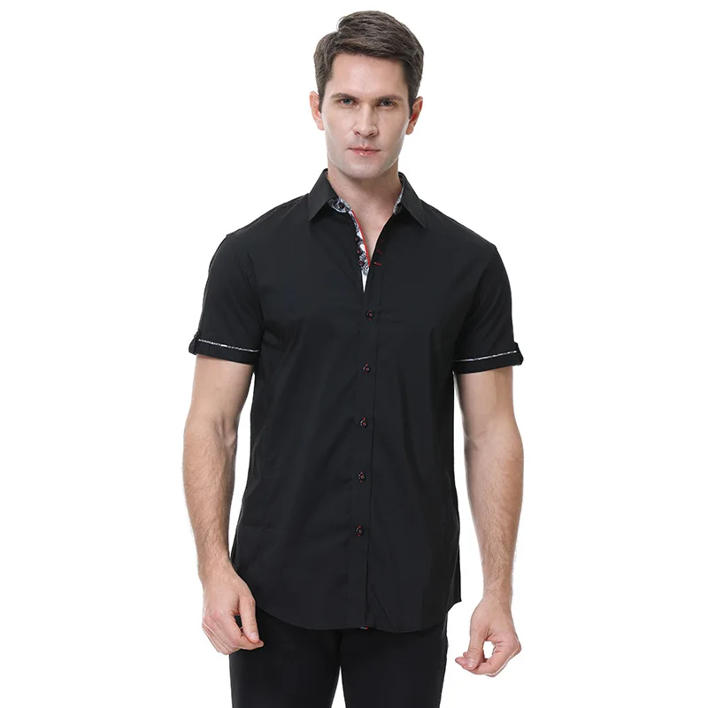 

022 Summer High Quality Fashion Solid Color Lapel Iron-Free Men's Short Sleeve Shirts