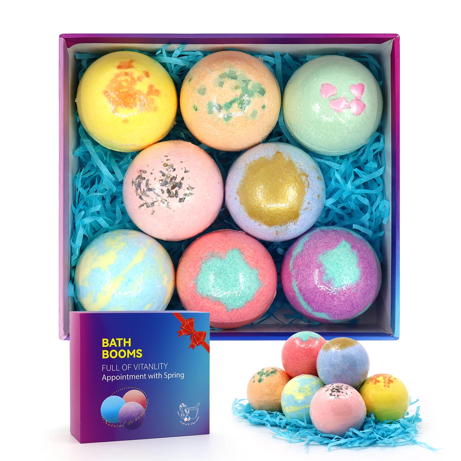 

Wholesale OEM Private Label Bath bomb Gift Set Colorful Salts Ball Organic 8 Pack 100% Handmade Fizzy Bath Bomb Gift Set