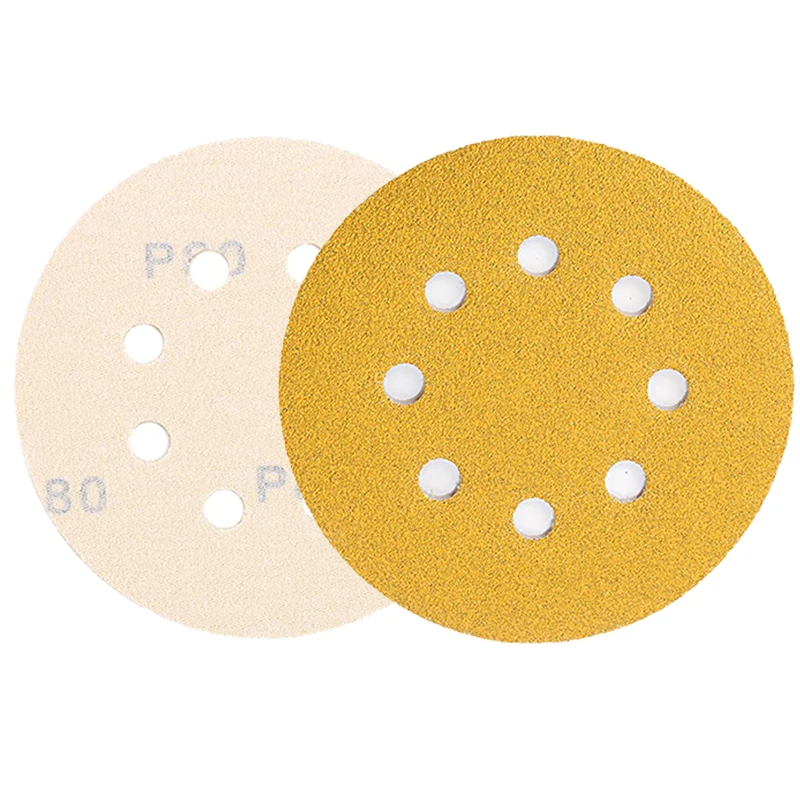 High Quality 6inch 150 mm 17 holes Sandpaper p60 Hook & Loop Disk Sandpaper 120 Yellow Sand Paper for Wooden Floors