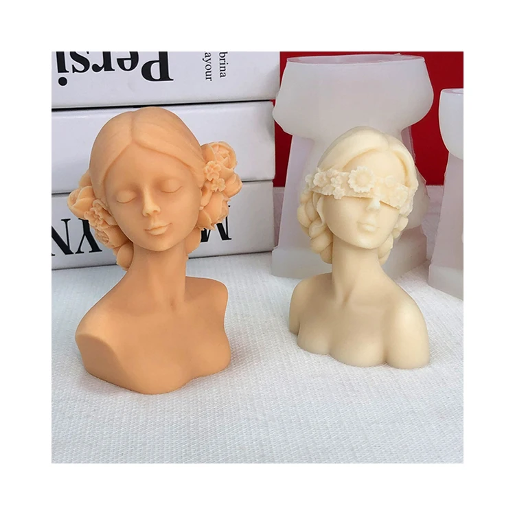 

Z0028 Wholesale Diy Human Body Blindfolded Eyes Closed Girl Head Sculpture Aromatherapy Candle Silicone Molds