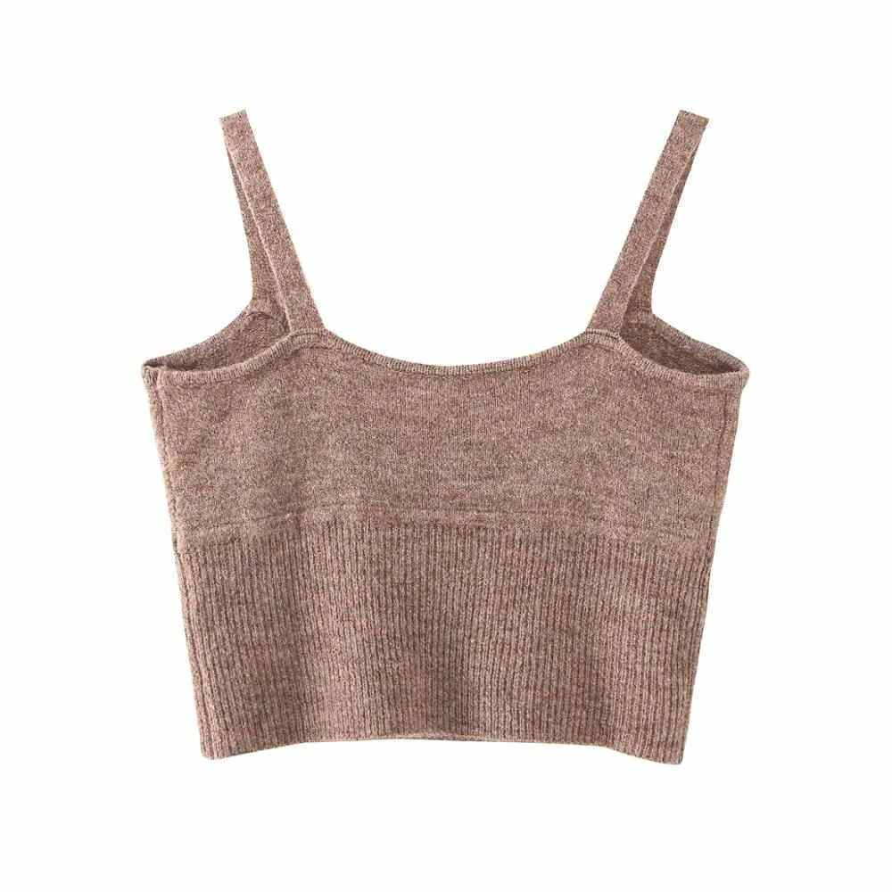

Cute design trench tank top khaki color women casual knitted crop tops