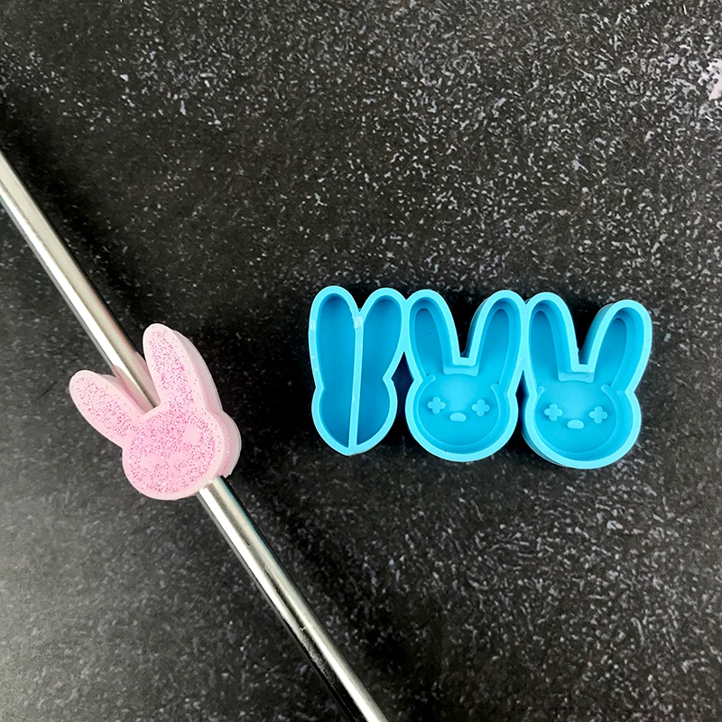 

5211 bad bunny mold silicone straw topper mold for phone grip straw charm