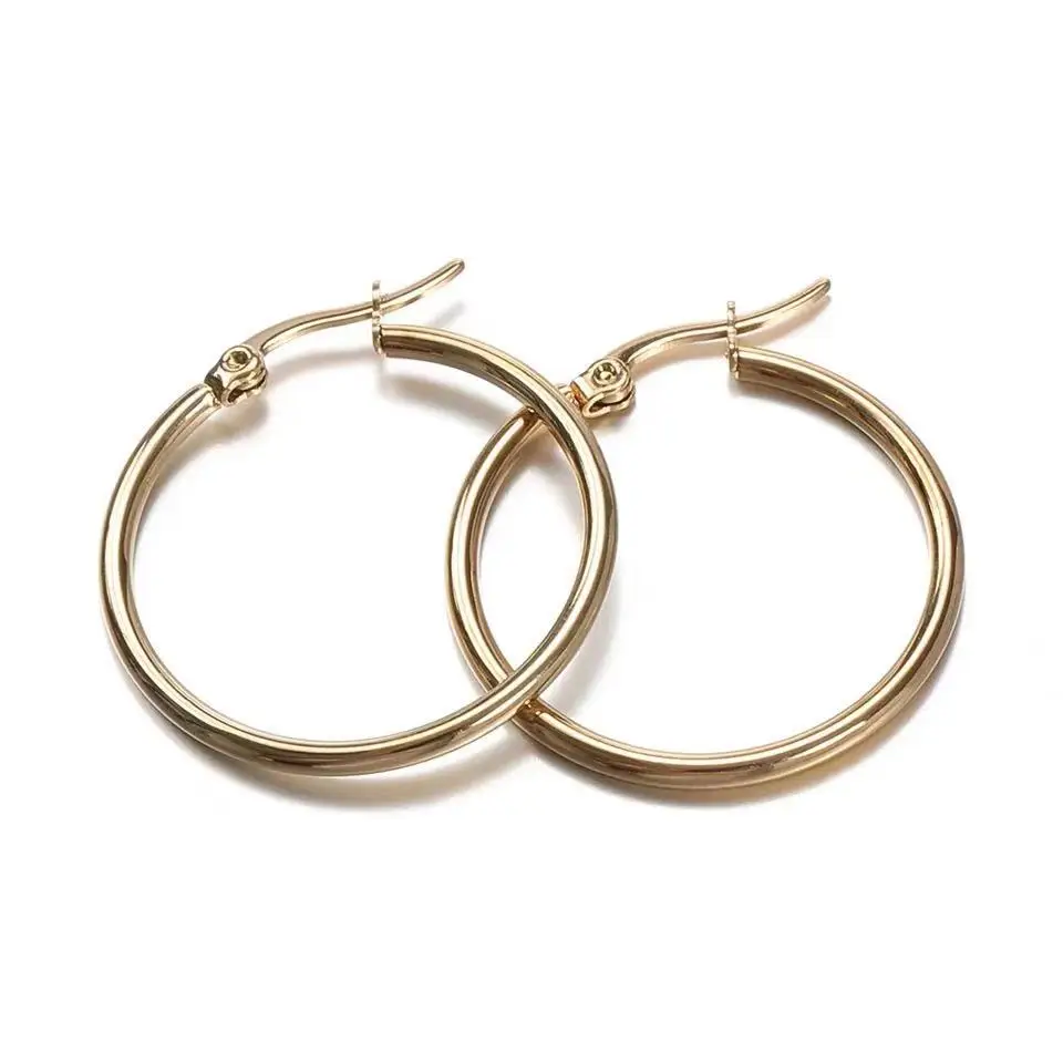 Hypoallergenic Stainless Steel Classic Chunky Big Hoop Earrings 10mm15mm20mm30mm40mm50mm Small Circle Rose Gold Huggie Earrings