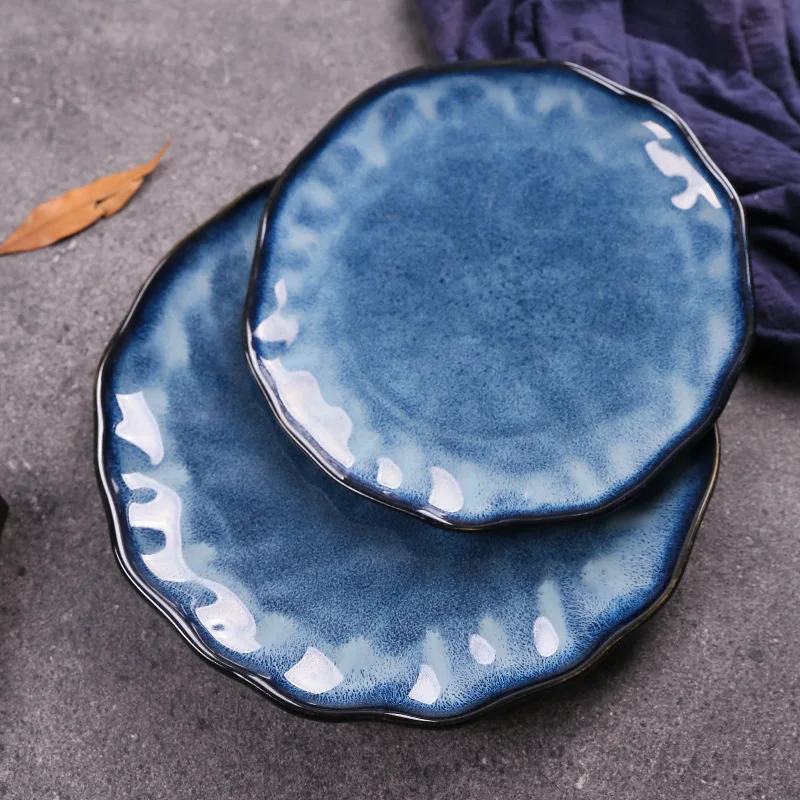 

Simple Modern Round Blue Restaurant Porcelain dinner Plates Nordic Luxury Dinnerware Set Ceramic Western food steak dessert dish