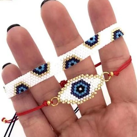 

fashion latest 2pcs one set eye lady jewelry women handmade woven miyuki bead bracelet, As pictures color