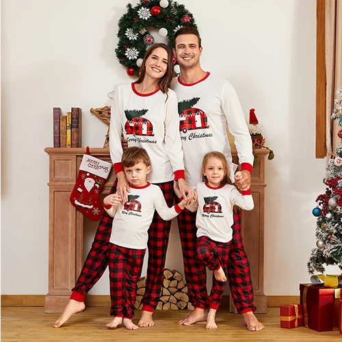 

Wholesale new kids pajamas Merry christmas family matching pyjamas set, Red plaid