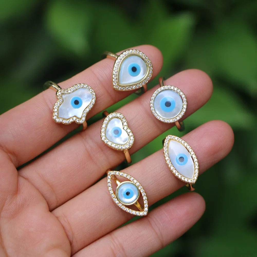 

Vintage Shell Eye Ring Heart Shape Round Geometric Adjustable Zircon Devil Eye Ring For Women Jewelry