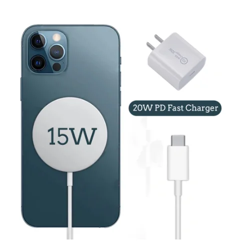 

Fast Charging Quick Magnetic 15W Wireless Charger PD 20W US EU Plug Wireless Charger With Cable, White