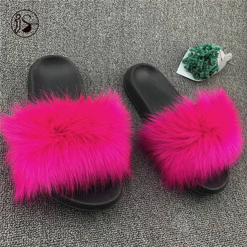 

Fashion 2021 Factory Direct Popular Colorful Faux Fuzzy Slides Comfy Fur Sandals Big Fluffy women fur Slippers, Picture