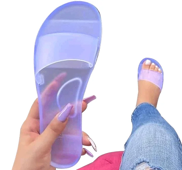 

RTS Summer New Style Comfortable Lady Bathroom Shower Sandals Clear Solid Jelly Flat Fruit Slippers