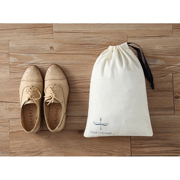 
Wholesale custom drawstring pouches cotton canvas travel dustproof shoe bag with logo 