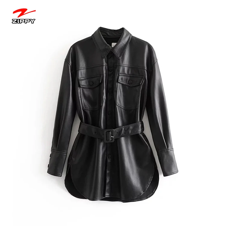 

Leather jackets women china Casual belt leather coat winter jacket woman veste femme, Customized color