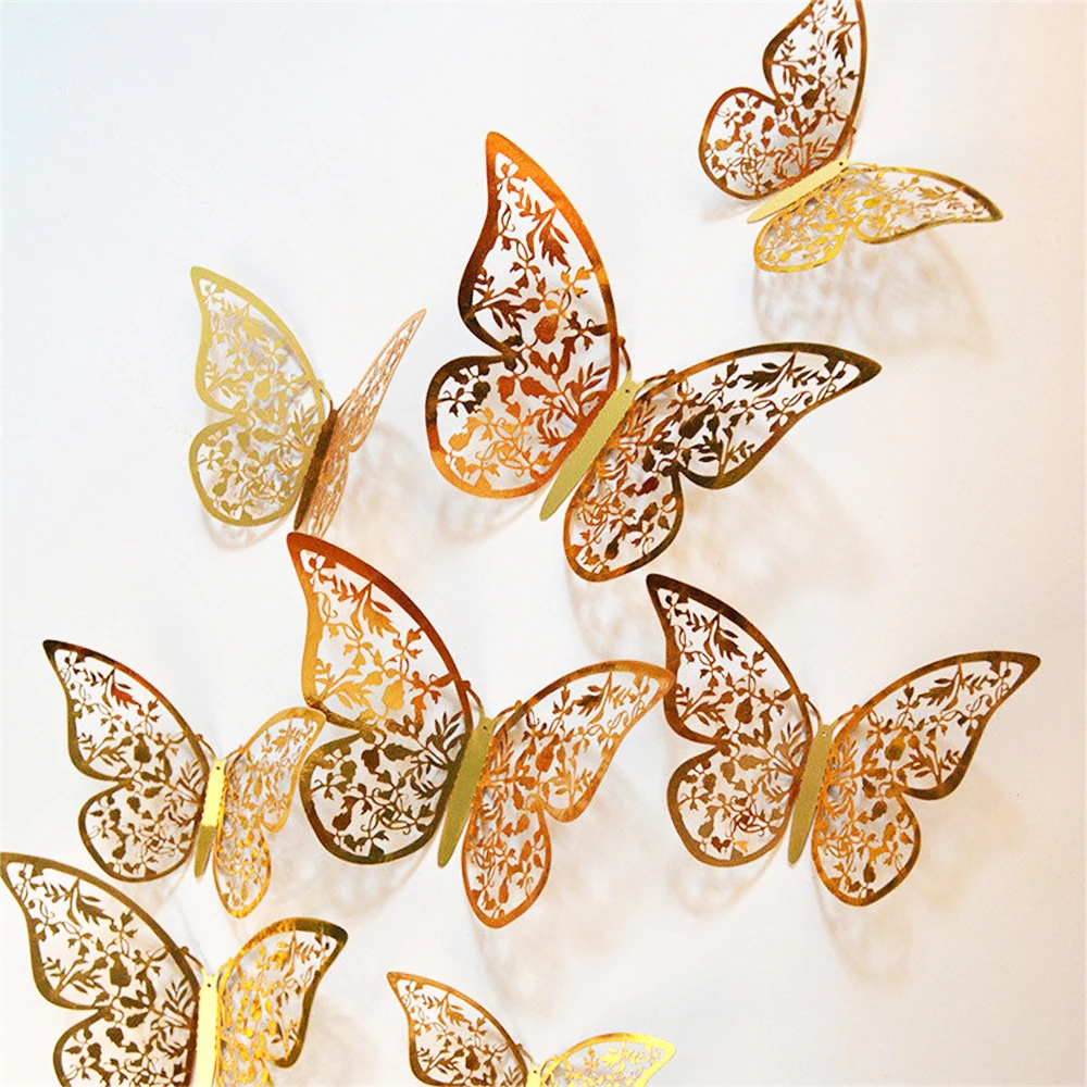 

12pcs 4d Hollow Wall Sticker Butterfly Wall Sticker Diy Home Decoration Wedding Party Wedding Decors Kids Room Decors