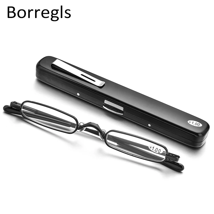 

Borregls Reading Glasses for Women & Men Slim Mini Pocket Readers with Pen Clip Case 1281