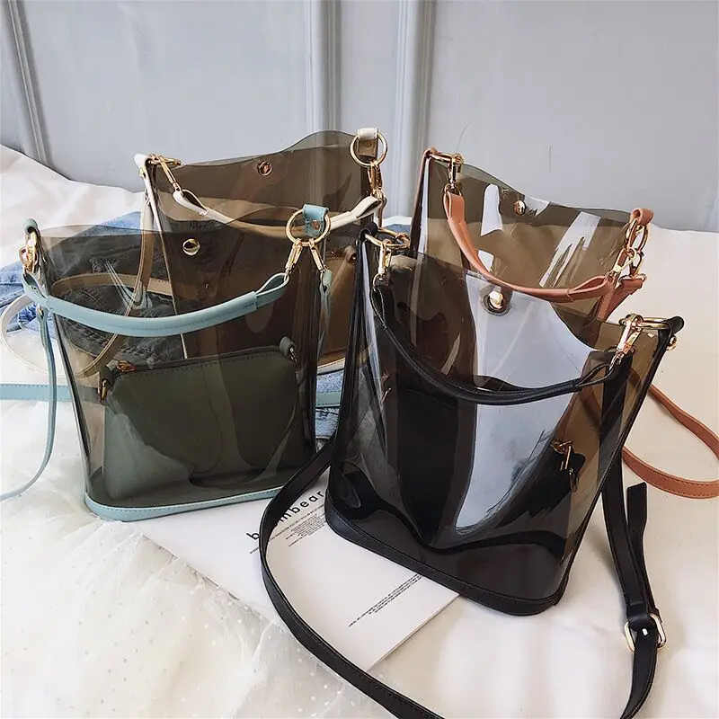 

2021 Summer Trendy Large Capacity PVC Transparent Combine Bags Shoulder Crossbody Handbags For Women Ladies Handbags Women Bags