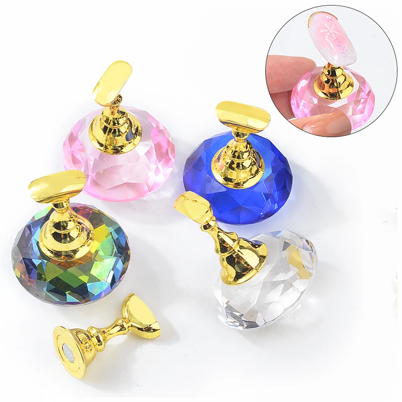 

1Set Magnetic Nail Holder Practice Training Display Stand Alloy Acrylic Crystal Holders DIY Nail Tools, Pink/green/blue/ab colorful