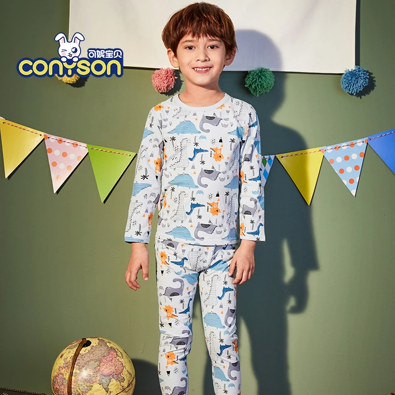 

High Quality Teen Long Sleeve Blue Cotton Soft Kids Thermal Cartoon Print Custom Pajama Set