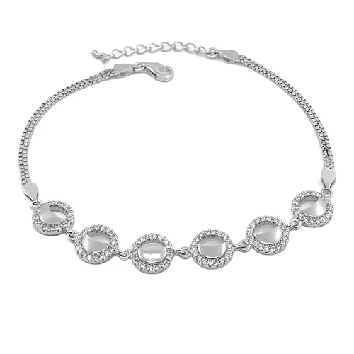 

Micro Pave Cubic Zircon Silver Chain Bangle sv925 Star and Moon Bracelet