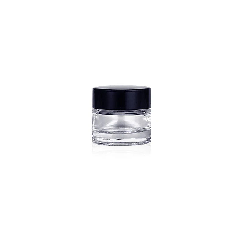 

Low Profile 5 gram Wax Containers Dab Glass Jar for Extract Oil Rosin, Transparent+black lid