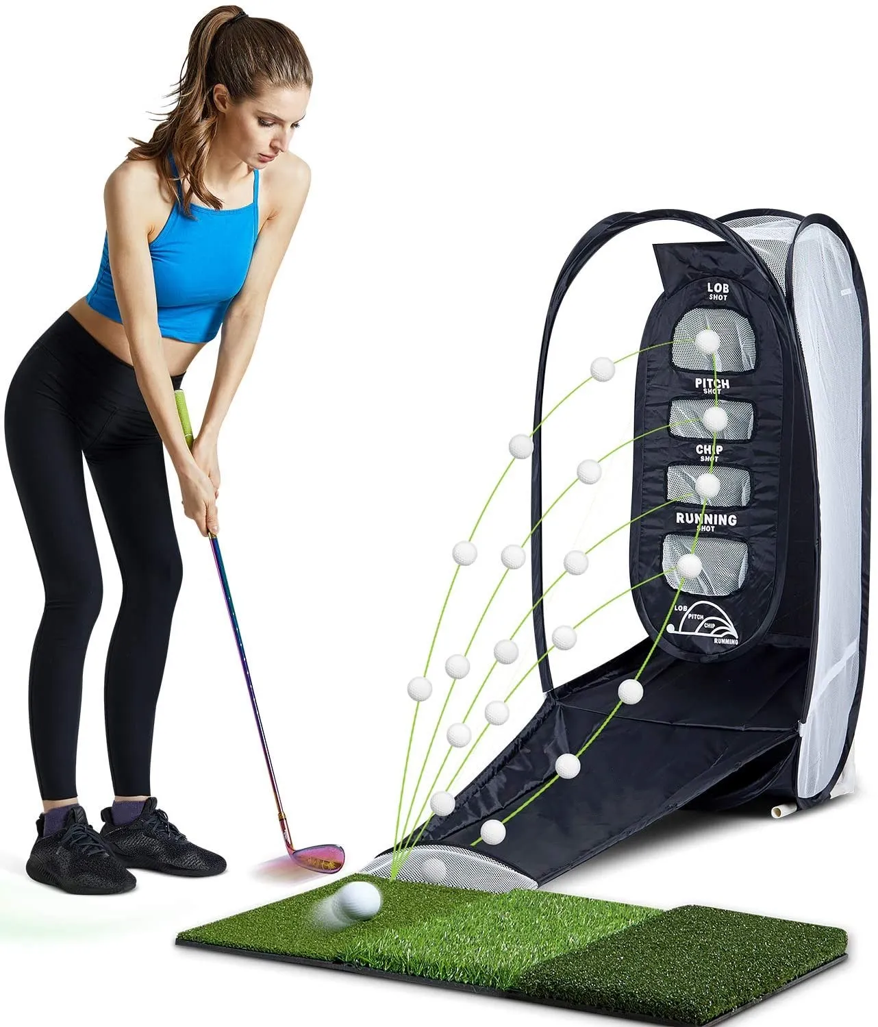 

Golf Practice Hitting Net Indoor Backyard Home Chipping 2 Target and Ball Swing Training Aids, Green
