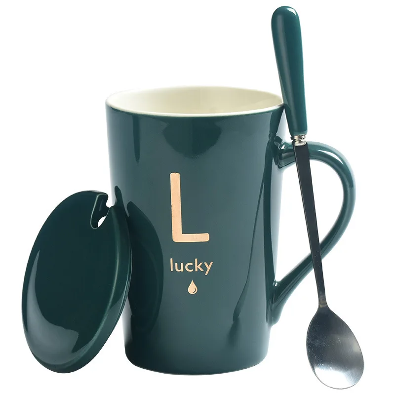 

14oz 15oz 420ml Green Glazed gold letter logo ceramic coffee mug