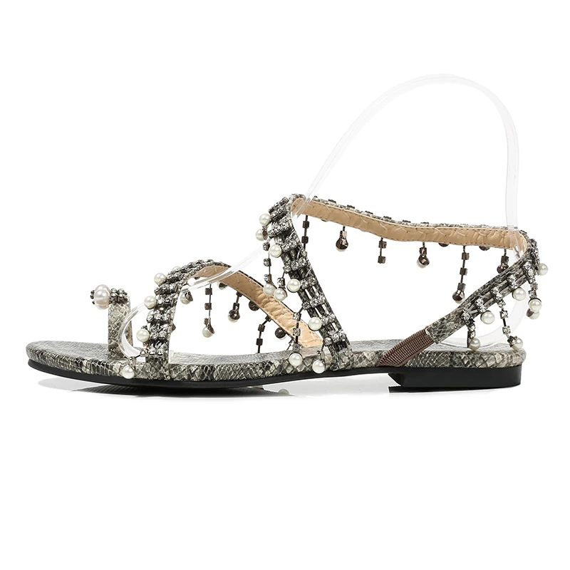 

Handmade Indian vintage sandals Man-made pearl flat sandals traditional women flip flop sandals, Snakeskin