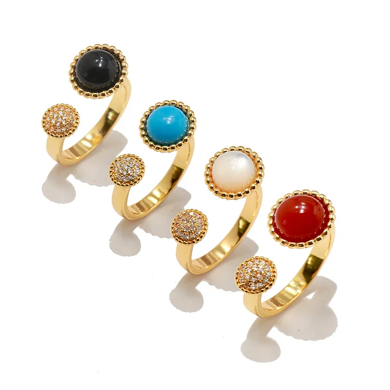 

Classic Women Jewelry Gold Color Irregular Open Ring With Rhinestone Agate
