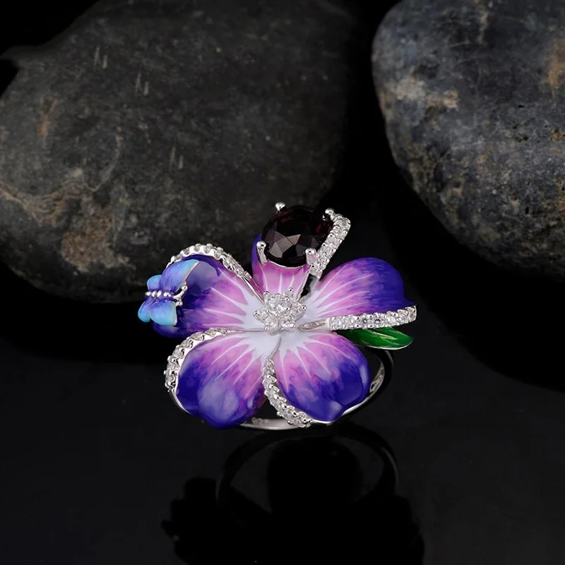 

Elegant Butterfly Flower Petal Silver Zircon Ring for Women 2019 New Arrival Trendy Wedding Bands Evening Party Rings Jewelry, Picture