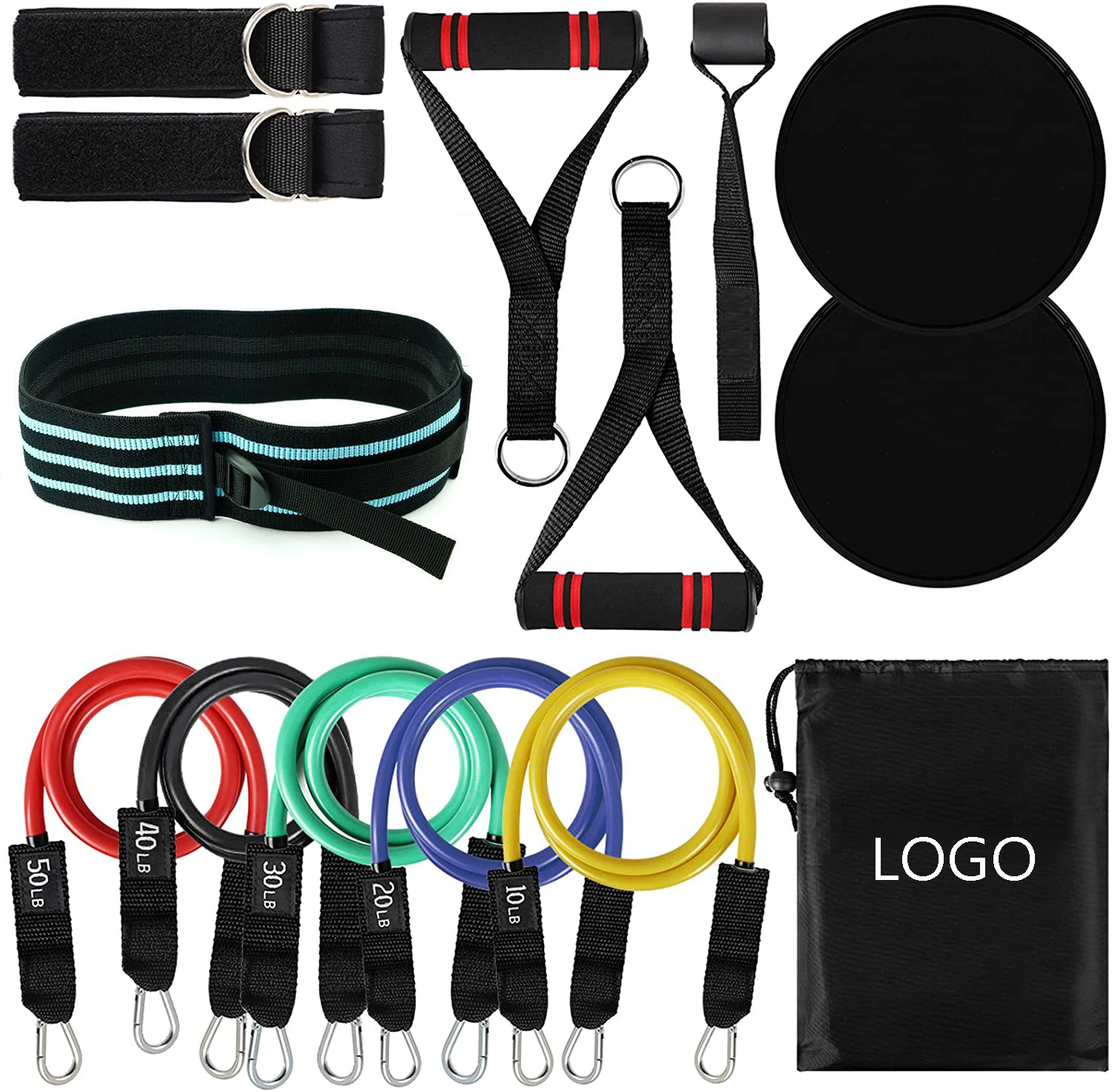 

High Quality 14 Piece Resistance Band Set Exercise Family Fitness Bands150 Lbs Fitness Resistance Bands Set