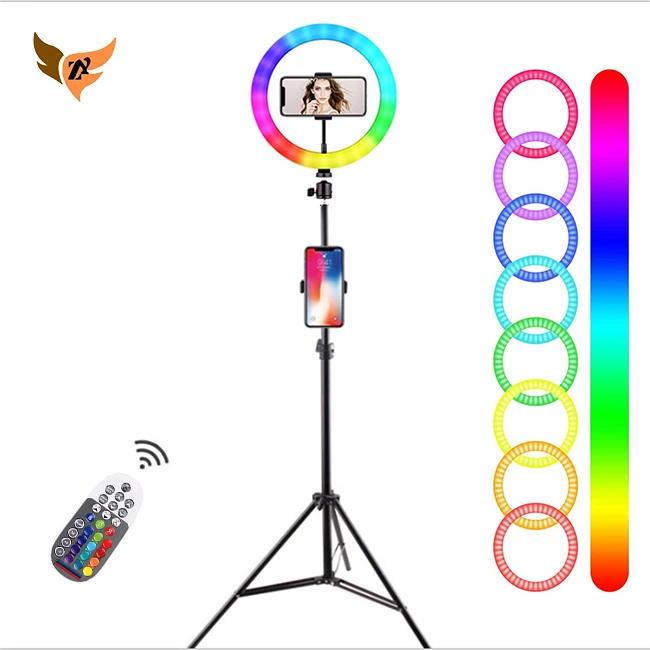 

wholesale portable selfie RGB led studio ring light lamp cheap for phone with tripod stand in stock