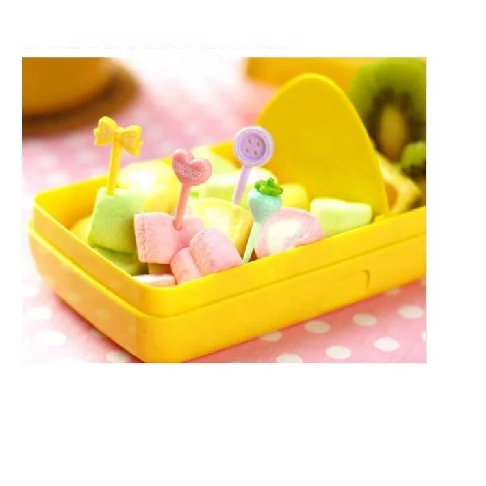 

Cute candy color series strawberry button bow Bento decoration Mini Fruit Fork, Multi colors