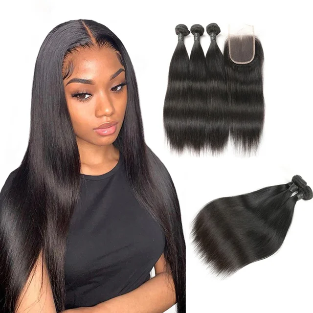 

2021 cheap wholesale hair bundles with lace closure frontal wigs, 100% Brazilian human virgin straight hair extension vendor