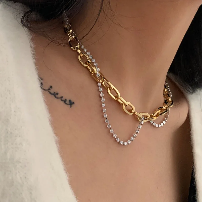 

Trendy Jewelry Gold Plated Double Layer Chain Crystal Necklace For Women, Picture