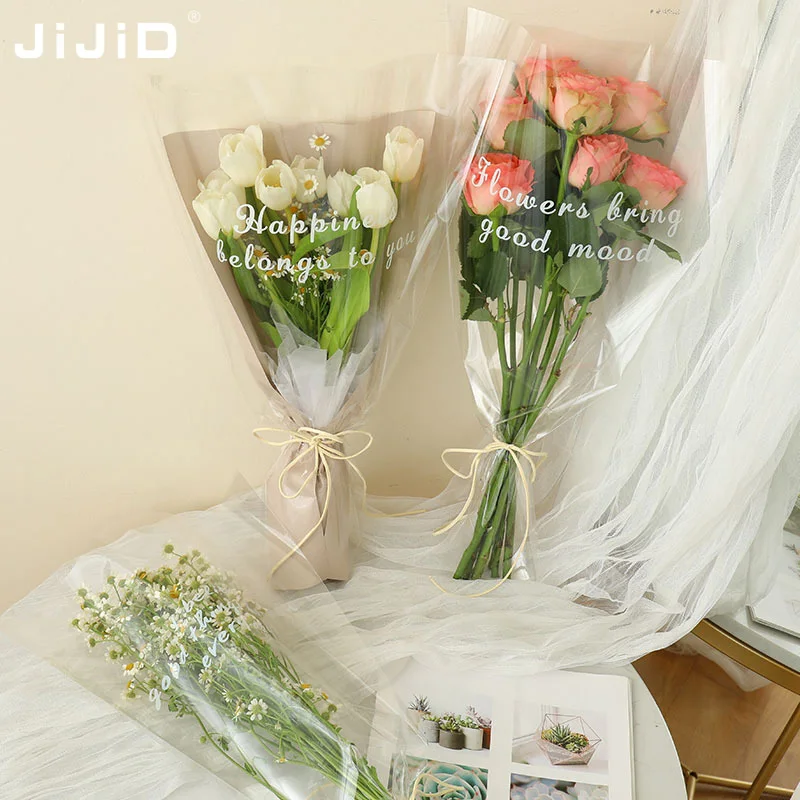 

JIJID Flower Bouquet Wrap Packaging Plastic Bags Clear Cellophane Bags Plastic Flower Sleeve Bag